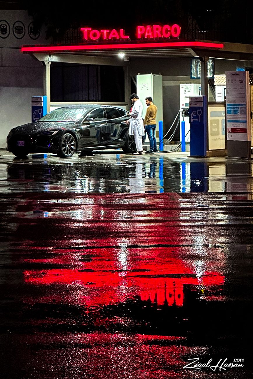 Electric Vehicle Charging at a Total Parco Station - Dr. Zia-al-Hassan Photography