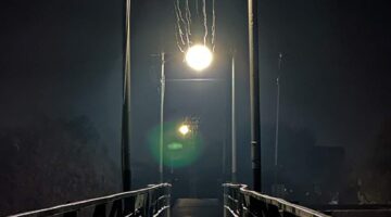 Atmospheric Pedestrian Bridge at Night with Industrial Lighting - Dr. Zia-al-Hassan Photography